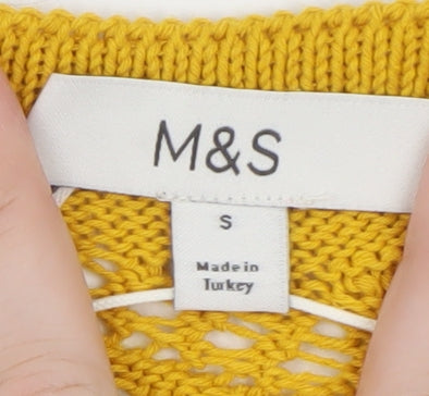 Marks and Spencer Women’s Yellow Knit Open Vest S Boho Tassel Sleeveless