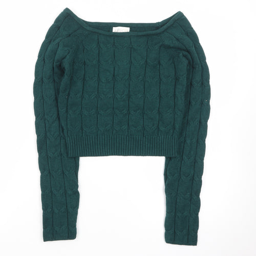 Apricot Women Green Cable-Knit Boat Neck Jumper UK 12