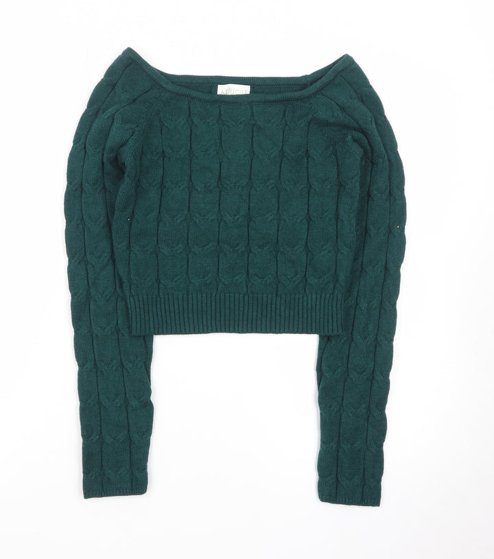 Apricot Women Green Cable-Knit Boat Neck Jumper UK 12