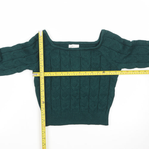 Apricot Women Green Cable-Knit Boat Neck Jumper UK 12
