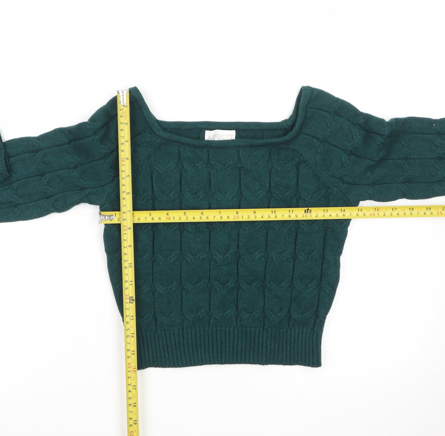 Apricot Women Green Cable-Knit Boat Neck Jumper UK 12