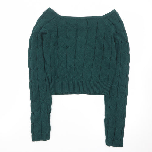 Apricot Women Green Cable-Knit Boat Neck Jumper UK 12