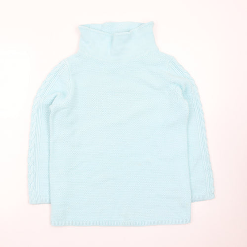 Hobbs Women Blue Wool Roll Neck Cable-Knit Jumper Size S