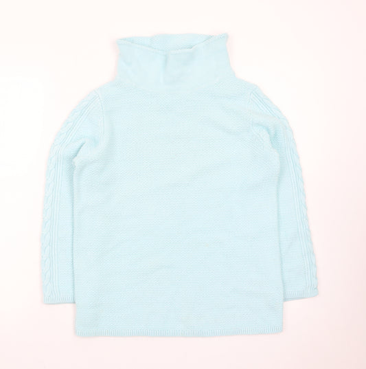 Hobbs Women Blue Wool Roll Neck Cable-Knit Jumper Size S