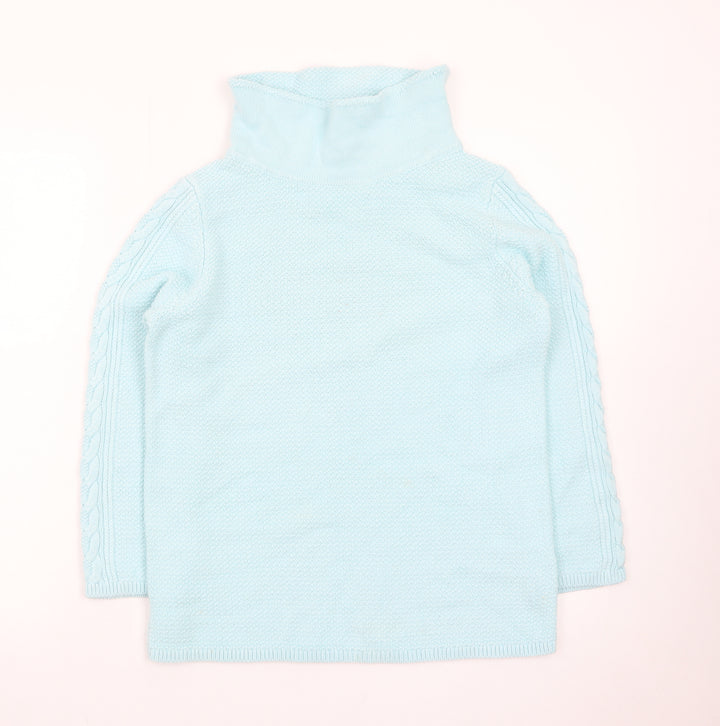 Hobbs Women Blue Wool Roll Neck Cable-Knit Jumper Size S