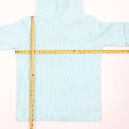 Hobbs Women Blue Wool Roll Neck Cable-Knit Jumper Size S