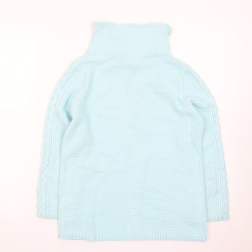 Hobbs Women Blue Wool Roll Neck Cable-Knit Jumper Size S