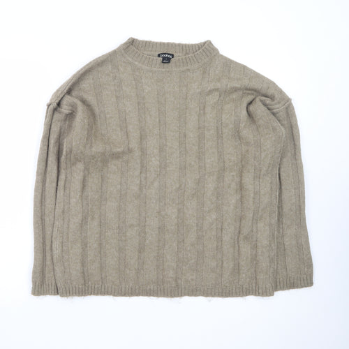 Boohoo Women's Beige Ribbed Knit Crew Neck Jumper Size L