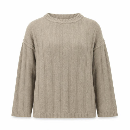 Boohoo Women's Beige Ribbed Knit Crew Neck Jumper Size L