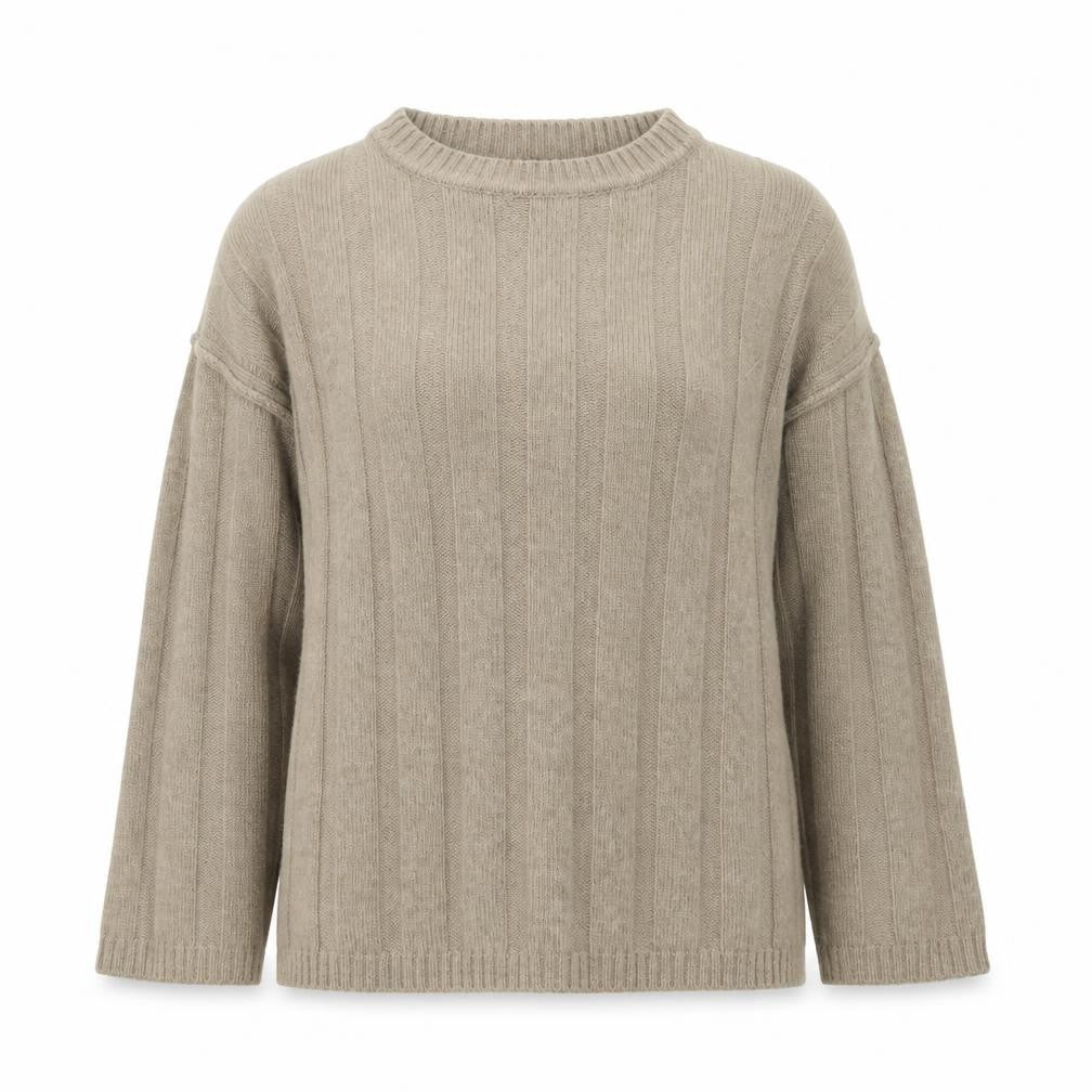Boohoo Women's Beige Ribbed Knit Crew Neck Jumper Size L
