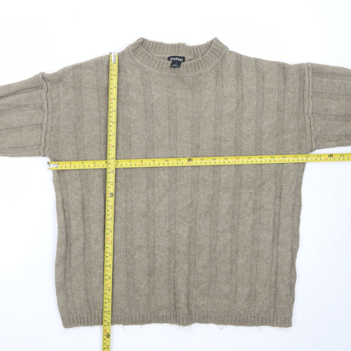 Boohoo Women's Beige Ribbed Knit Crew Neck Jumper Size L