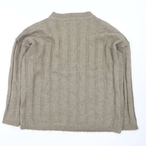 Boohoo Women's Beige Ribbed Knit Crew Neck Jumper Size L