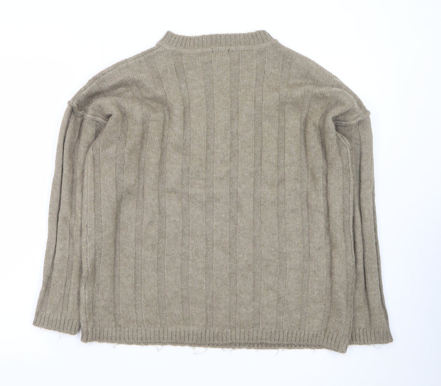Boohoo Women's Beige Ribbed Knit Crew Neck Jumper Size L