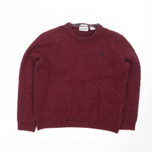 Timberland Men's Red Lambswool Blend Cable-Knit Jumper L