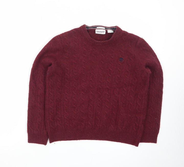 Timberland Men's Red Lambswool Blend Cable-Knit Jumper L