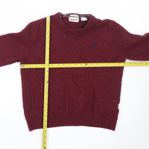 Timberland Men's Red Lambswool Blend Cable-Knit Jumper L