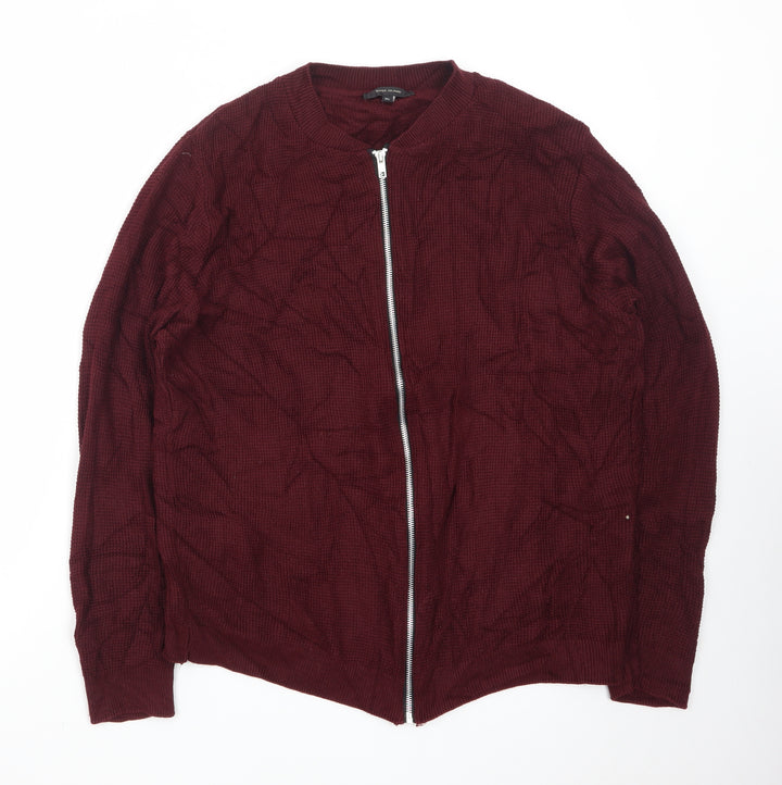 River Island Men's Red Waffle Full Zip Jumper XL