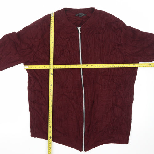 River Island Men's Red Waffle Full Zip Jumper XL