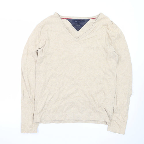 Tommy Hilfiger Men Beige V-Neck Cotton Pullover Jumper Size S