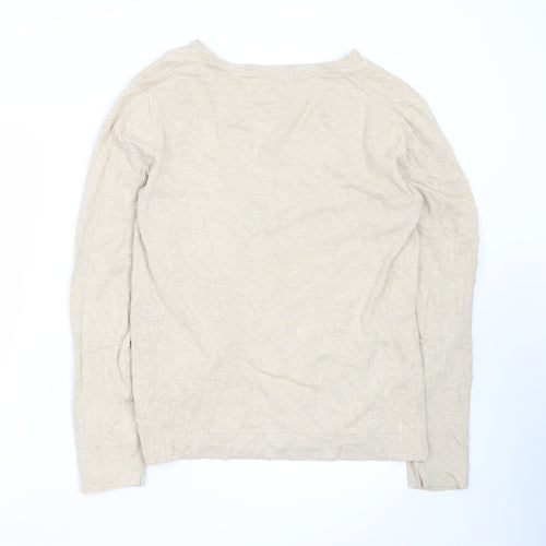 Tommy Hilfiger Men Beige V-Neck Cotton Pullover Jumper Size S