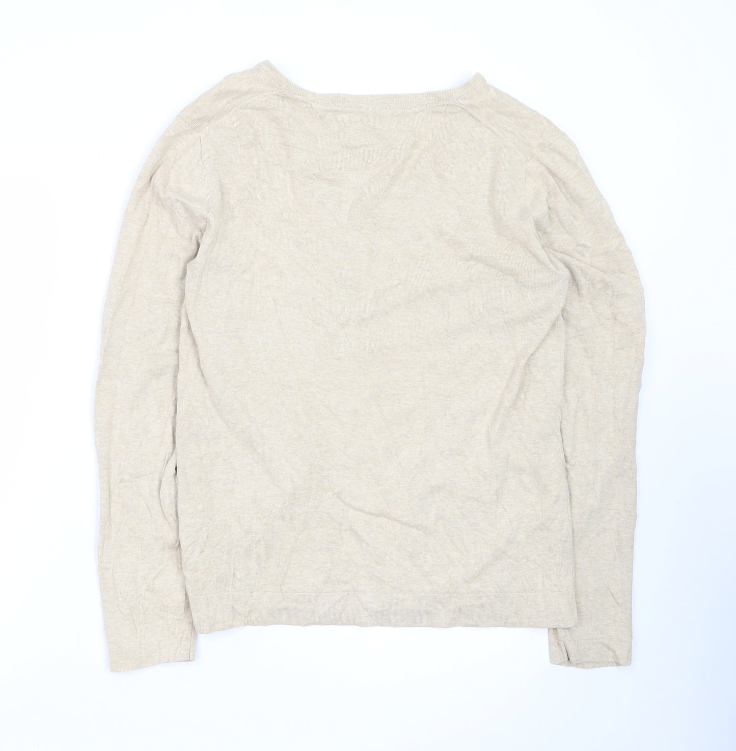 Tommy Hilfiger Men Beige V-Neck Cotton Pullover Jumper Size S