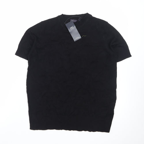 Marks and Spencer Women's Black Cotton Short Sleeve Crew Neck Jumper Size 10