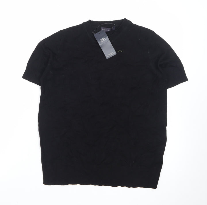 Marks and Spencer Women's Black Cotton Short Sleeve Crew Neck Jumper Size 10