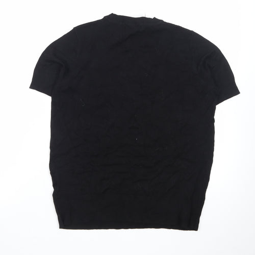Marks and Spencer Women's Black Cotton Short Sleeve Crew Neck Jumper Size 10