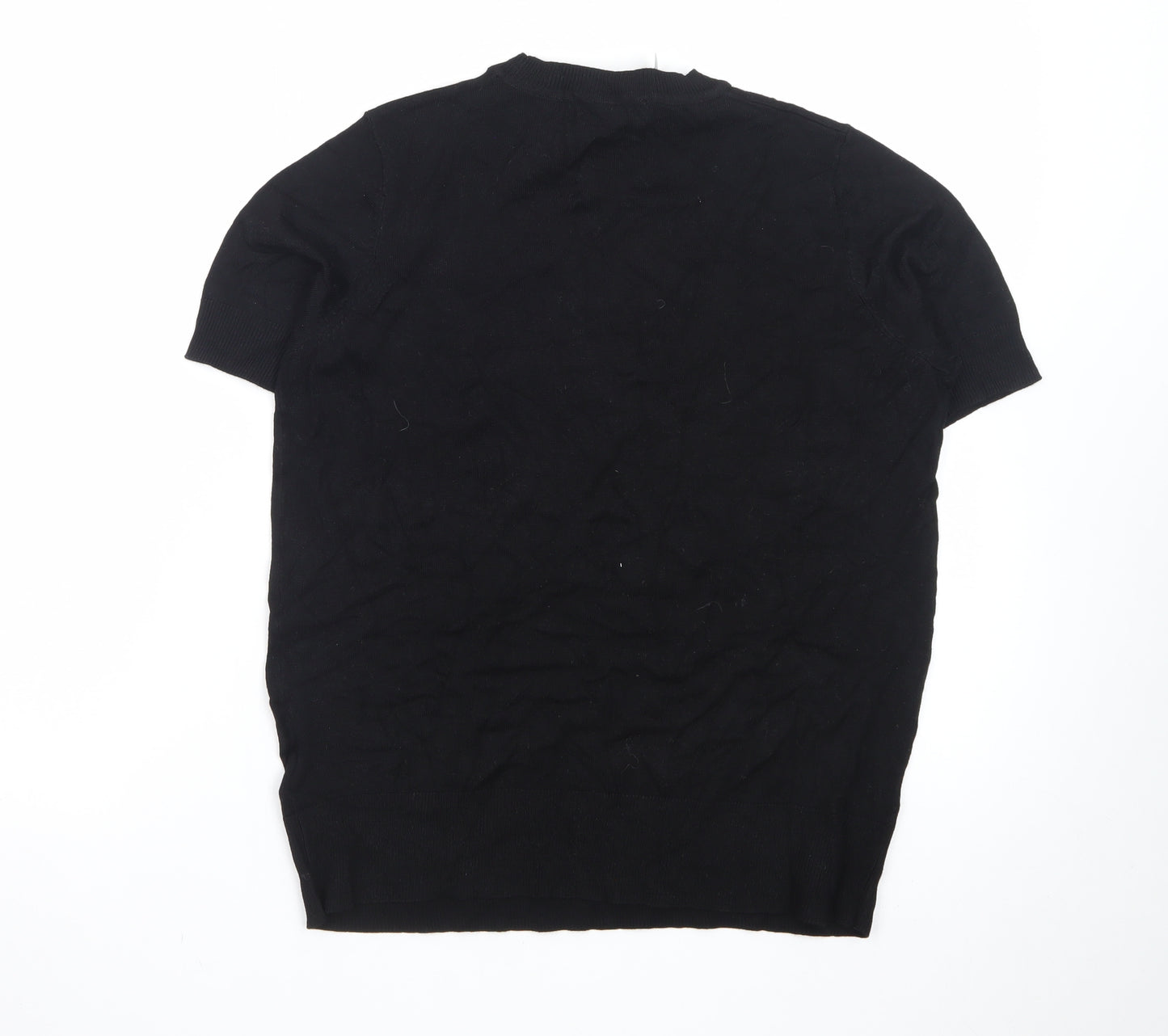 Marks and Spencer Women's Black Cotton Short Sleeve Crew Neck Jumper Size 10
