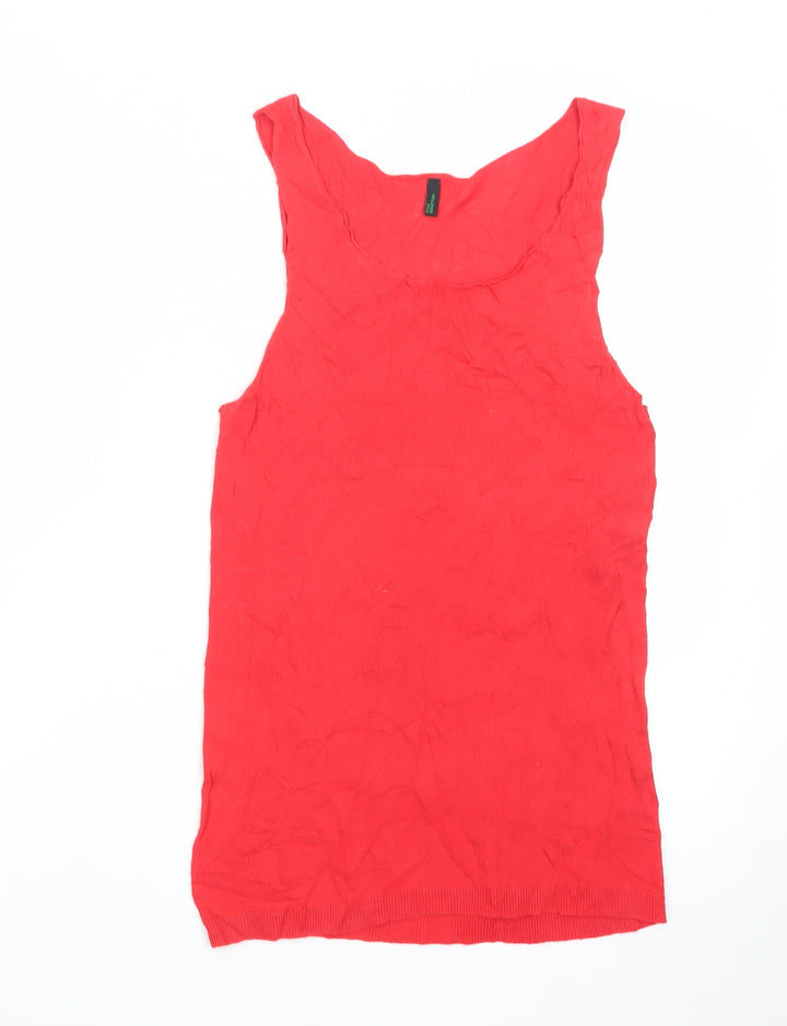 Benetton Women's Red XS Slip Dress Sleeveless Knit Cotton