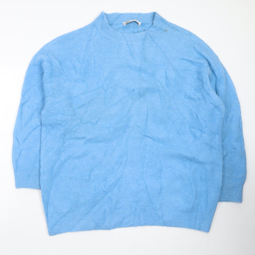 Zara Women Blue Wool Blend Crew Neck Pullover Jumper Size L