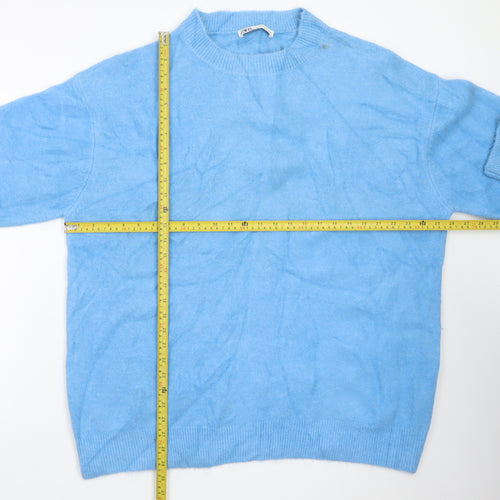Zara Women Blue Wool Blend Crew Neck Pullover Jumper Size L