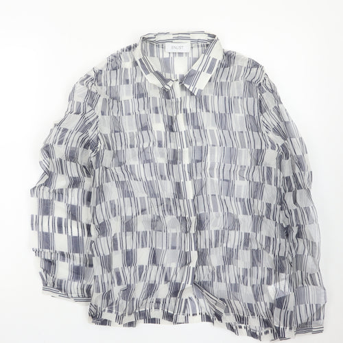 ENLIST Women's Blue Geometric Sheer Button-Up Blouse Size 14