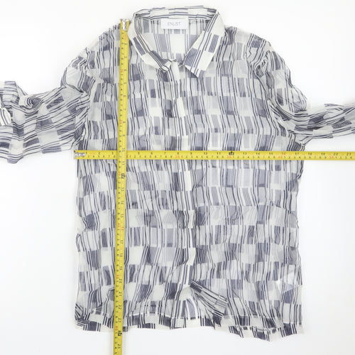 ENLIST Women's Blue Geometric Sheer Button-Up Blouse Size 14