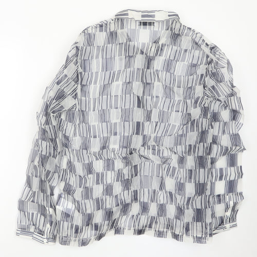 ENLIST Women's Blue Geometric Sheer Button-Up Blouse Size 14