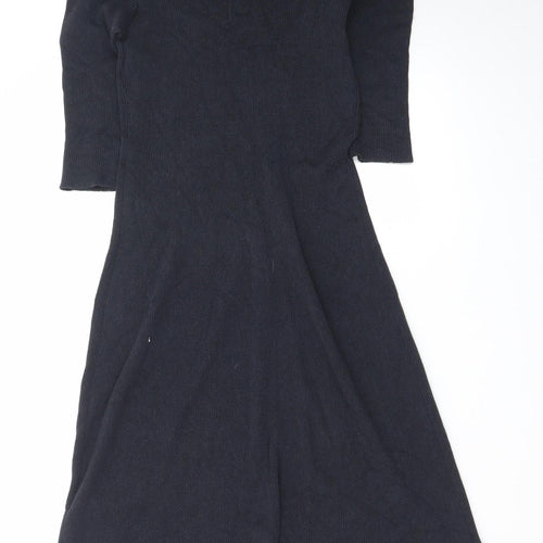 Peruvian Connection Women Black Wool Roll Neck Knit Fit & Flare Dress S