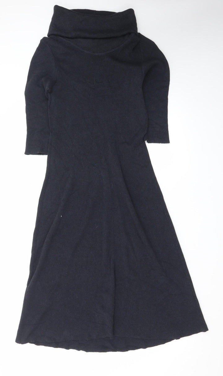 Peruvian Connection Women Black Wool Roll Neck Knit Fit & Flare Dress S