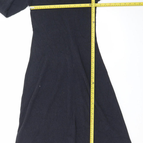 Peruvian Connection Women Black Wool Roll Neck Knit Fit & Flare Dress S