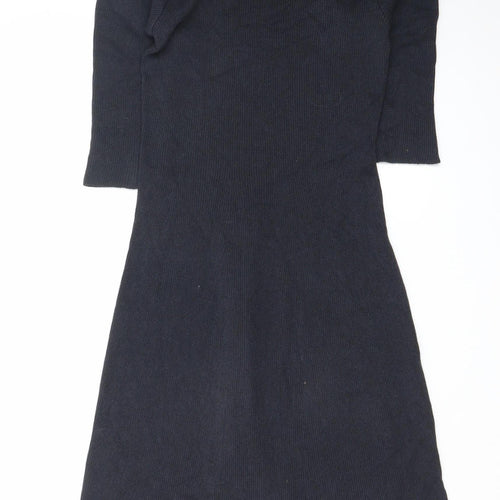 Peruvian Connection Women Black Wool Roll Neck Knit Fit & Flare Dress S