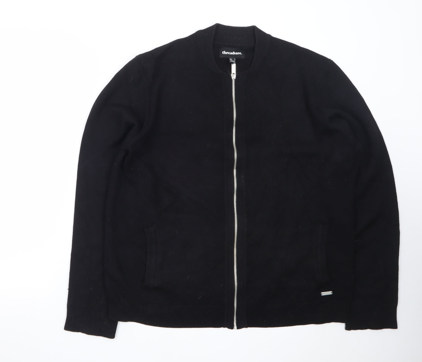 Threadbare Men's Black Full Zip Cotton Knit Jumper L
