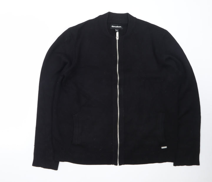 Threadbare Men's Black Full Zip Cotton Knit Jumper L