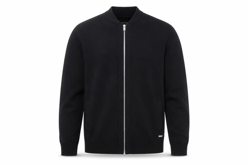 Front view of Threadbare Men's Black Full Zip Cotton Knit Jumper L