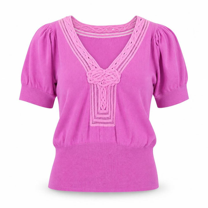 Monsoon Women Pink V-Neck Knit Short Sleeve Pullover Jumper M