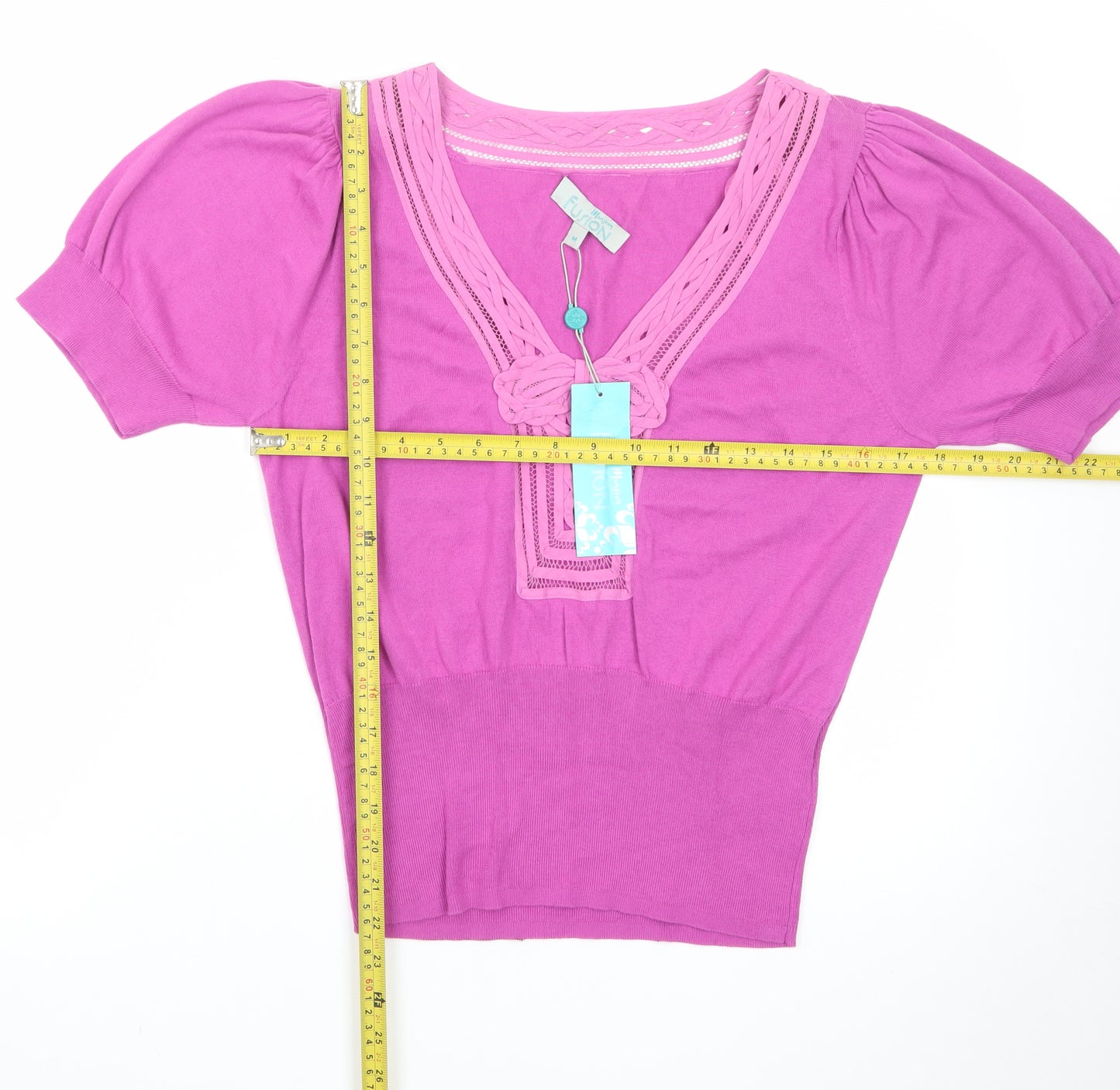 Monsoon Women Pink V-Neck Knit Short Sleeve Pullover Jumper M