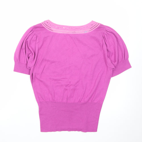 Monsoon Women Pink V-Neck Knit Short Sleeve Pullover Jumper M