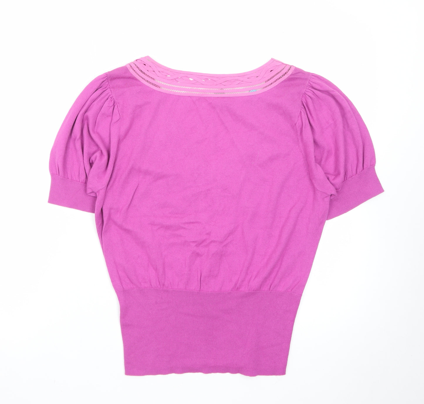 Monsoon Women Pink V-Neck Knit Short Sleeve Pullover Jumper M
