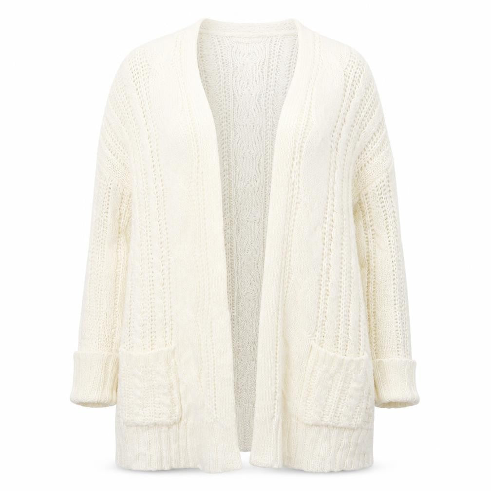 Front view of Next Women’s Ivory Cable Knit Long Sleeve Cardigan, size S