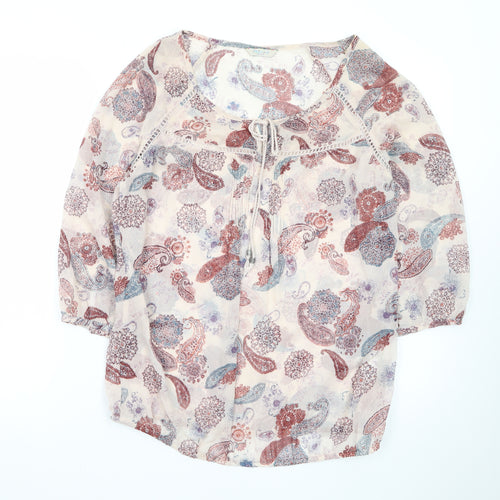 Marks and Spencer Womens Multicoloured Paisley Cotton 3/4 Sleeve Peasant Blouse Size 10