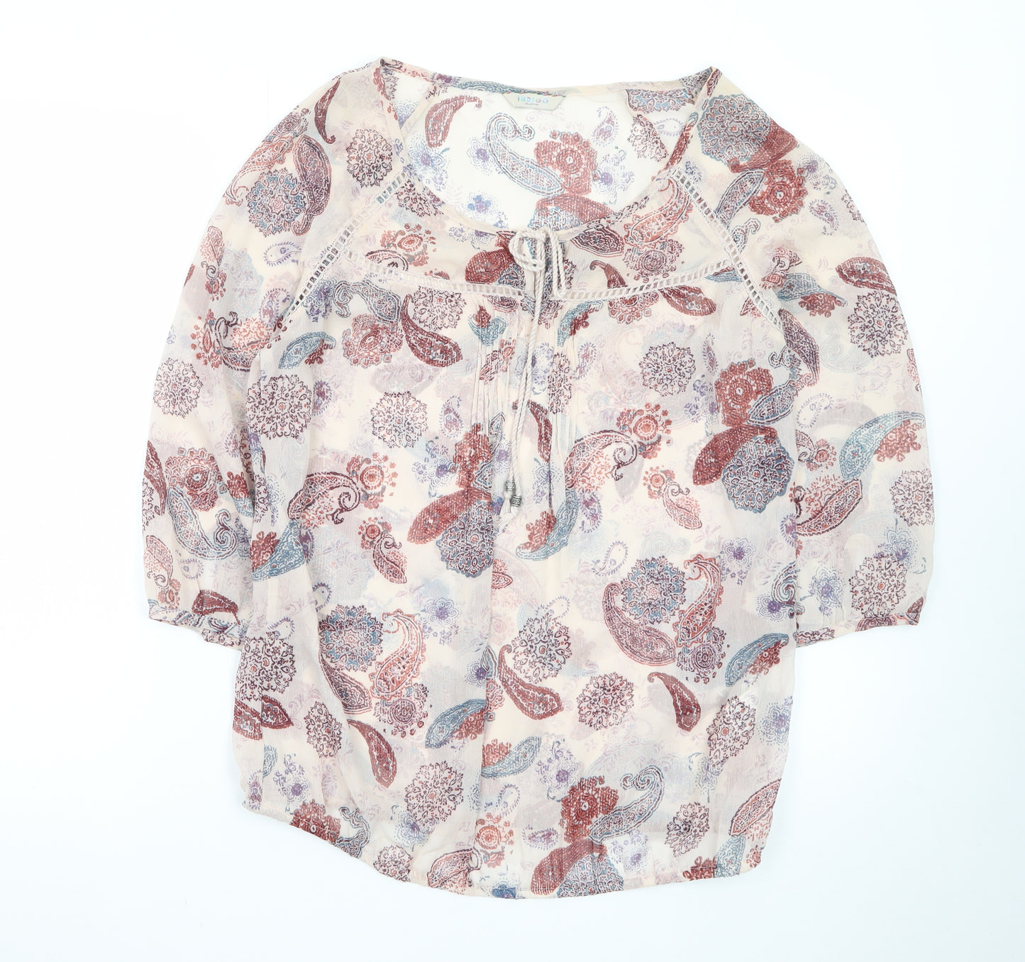 Marks and Spencer Womens Multicoloured Paisley Cotton 3/4 Sleeve Peasant Blouse Size 10