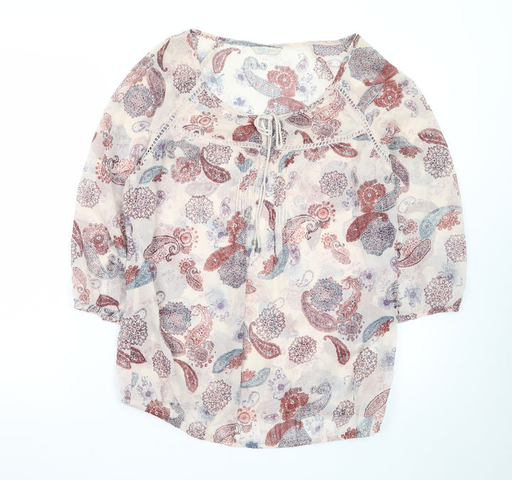 Marks and Spencer Womens Multicoloured Paisley Cotton 3/4 Sleeve Peasant Blouse Size 10